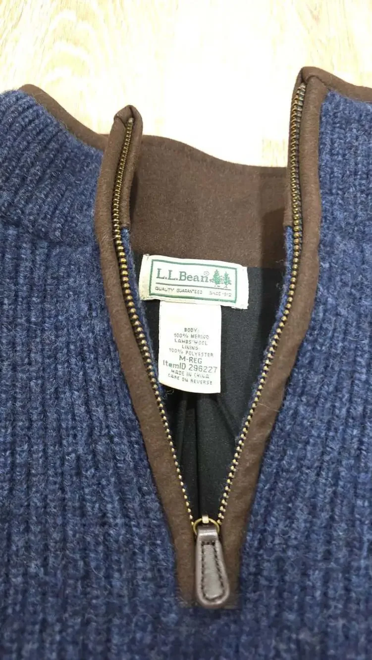 Men's L.L.Bean Waterfowl Sweater w/ Gore-Tex Windstopper Lining Merino Wool Navy